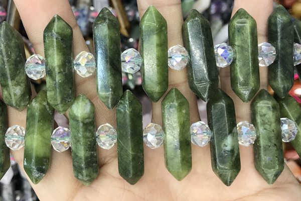 NUGG43 15 inches 8*32mm faceted nuggets green China jade gemstone beads