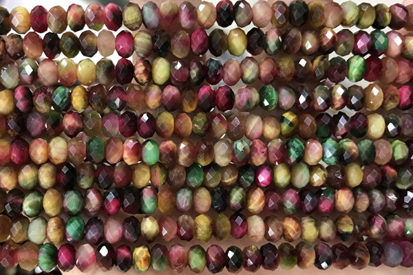 TIGE02 15 inches 4*6mm faceted rondelle colorful tiger eye beads