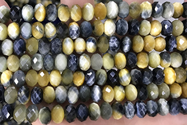 TIGE23 15 inches 5*8mm faceted rondelle golden & blue tiger eye beads