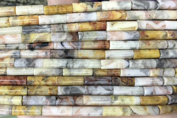 TUBE19 15 inches 4*13mm tube yellow crazy lace agate gemstone beads
