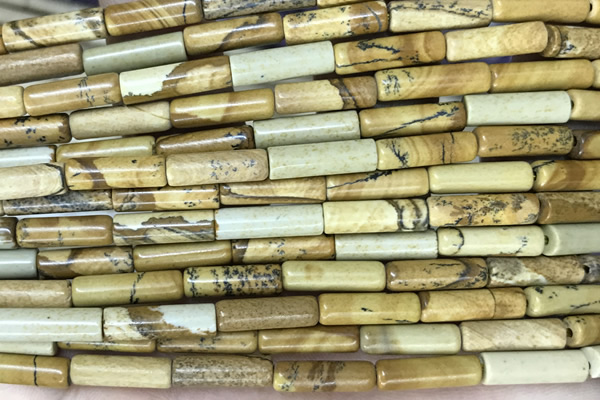TUBE20 15 inches 4*13mm tube picture jasper gemstone beads