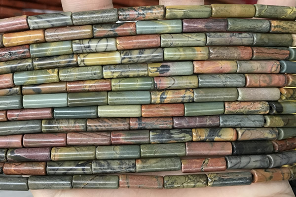 TUBE33 15 inches 4*13mm tube picasso jasper gemstone beads