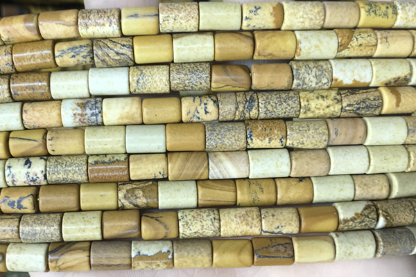 TUBE52 15 inches 6*8mm tube picture jasper gemstone beads
