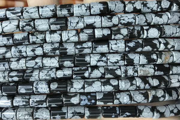 TUBE63 15 inches 6*8mm tube snowflake obsidian gemstone beads