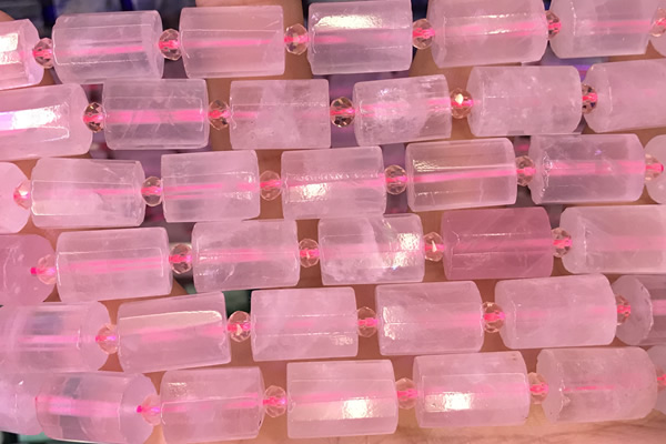TUBE86 15 inches 10*14mm faceted tube rose quartz beads