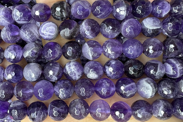 AMET18 15 inches 10mm faceted round natural amethyst beads