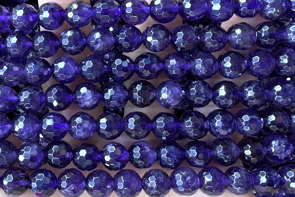 AMET21 15 inches 8mm faceted round natural amethyst beads