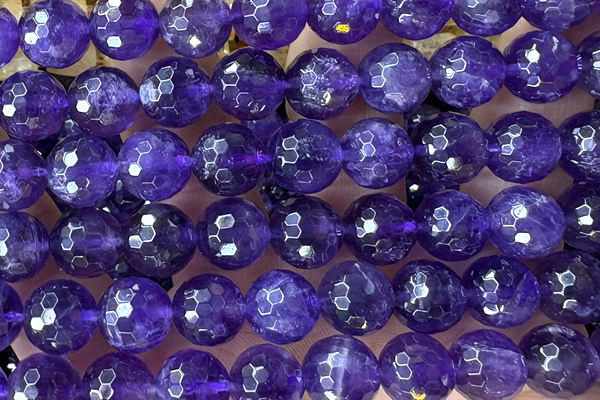 AMET22 15 inches 10mm faceted round natural amethyst beads