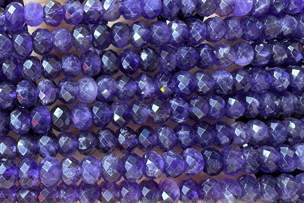 AMET26 15 inches 6*8mm faceted rondelle natural amethyst beads