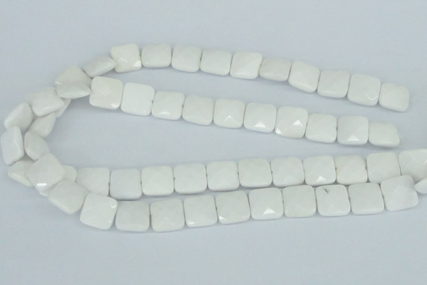 CAA04 15.5 inches 10*10mm faceted square white agate gemstone beads