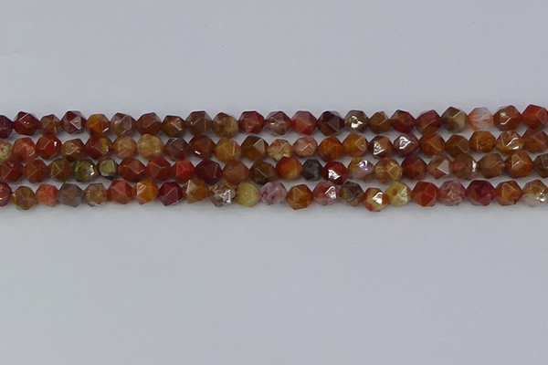 CAA1000 15.5 inches 6mm faceted nuggets red moss agate beads