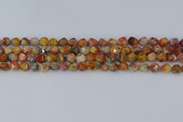 CAA1014 15.5 inches 6mm faceted nuggets red crazy lace agate beads