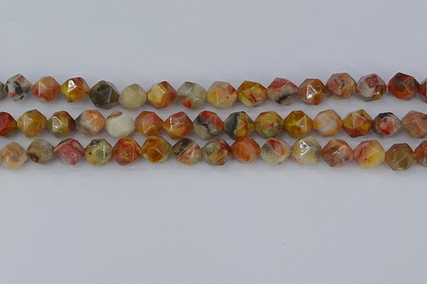 CAA1016 15.5 inches 10mm faceted nuggets red crazy lace agate beads