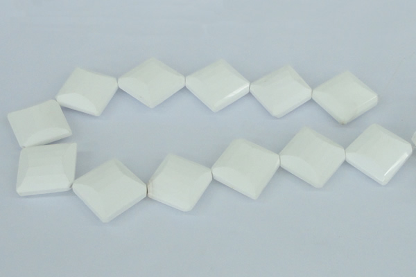 CAA11 15.5 inches 25*25mm faceted diamond white agate gemstone beads