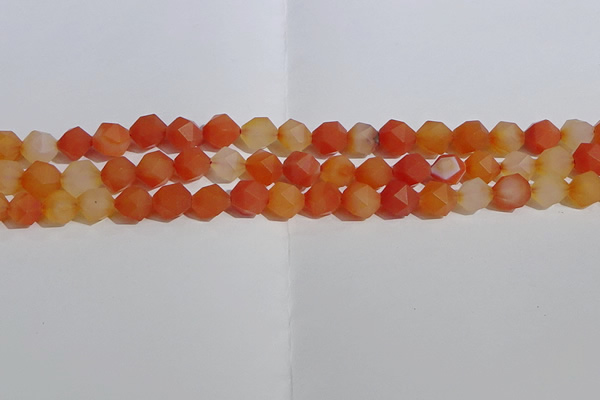 CAA1237 15.5 inches 8mm faceted nuggets matte red agate beads