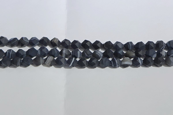 CAA1243 15.5 inches 8mm faceted nuggets matte black line agate beads