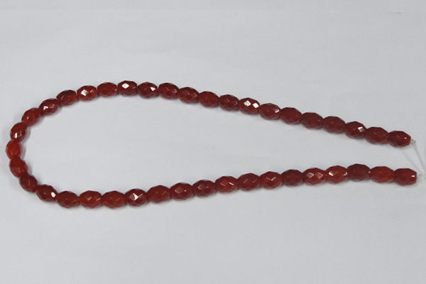 CAA125 15.5 inches 8*10mm faceted rice red agate gemstone beads