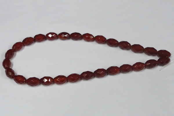 CAA126 15.5 inches 10*14mm faceted rice red agate gemstone beads