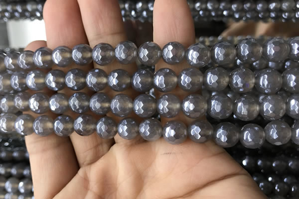 CAA1261 15.5 inches 8mm faceted round AB-color grey agate beads