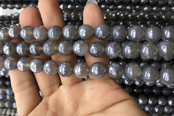 CAA1262 15.5 inches 10mm faceted round AB-color grey agate beads