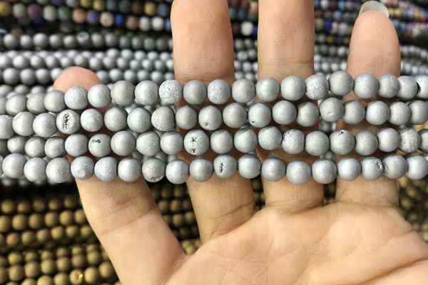 CAA1270 15.5 inches 6mm round matte plated druzy agate beads