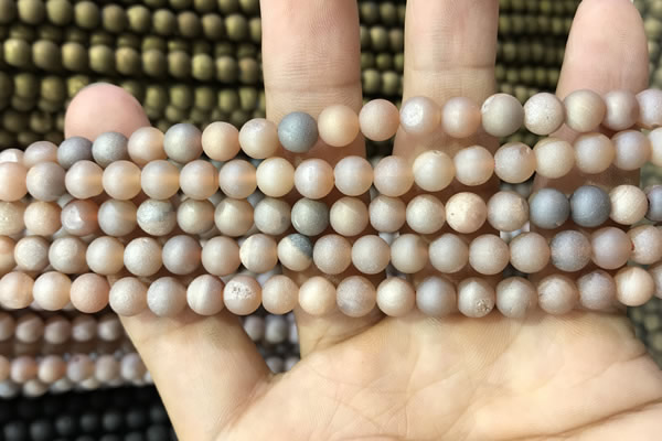CAA1272 15.5 inches 6mm round matte plated druzy agate beads