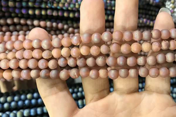 CAA1273 15.5 inches 6mm round matte plated druzy agate beads