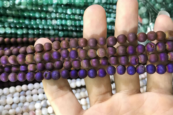 CAA1274 15.5 inches 6mm round matte plated druzy agate beads