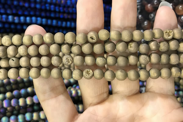 CAA1275 15.5 inches 6mm round matte plated druzy agate beads