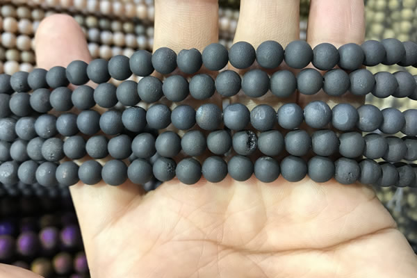 CAA1280 15.5 inches 6mm round matte plated druzy agate beads