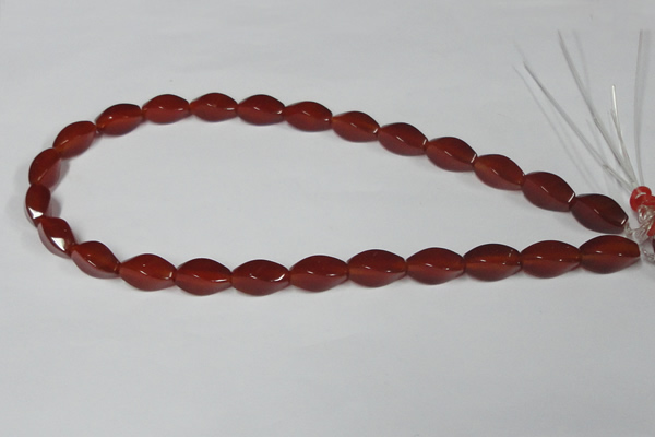 CAA129 15.5 inches 8*16mm twisted rice red agate gemstone beads