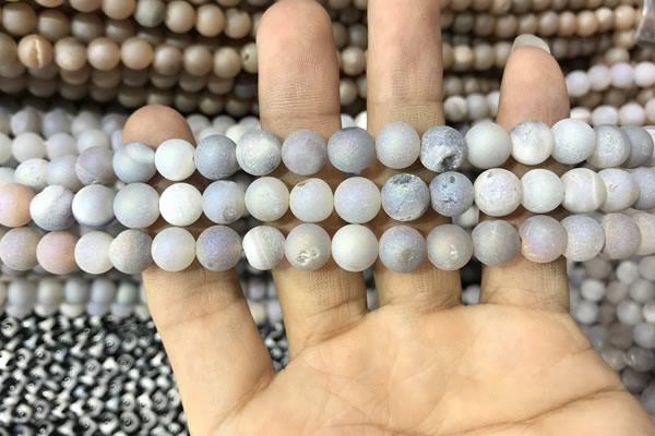 CAA1291 15.5 inches 8mm round matte plated druzy agate beads