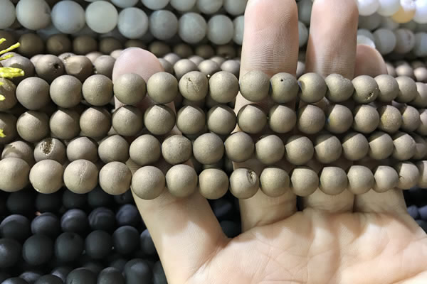 CAA1295 15.5 inches 8mm round matte plated druzy agate beads