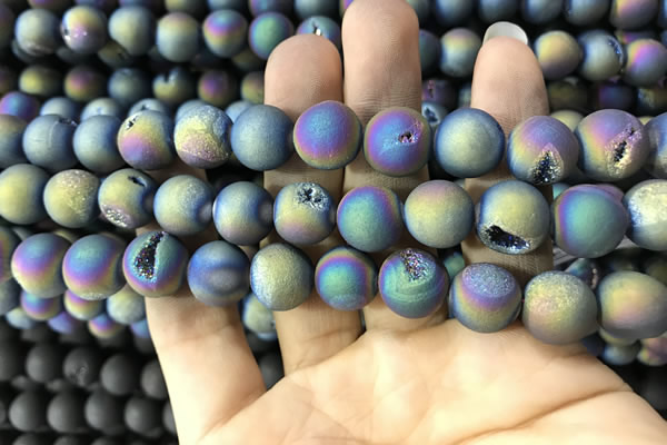 CAA1339 15.5 inches 12mm round matte plated druzy agate beads