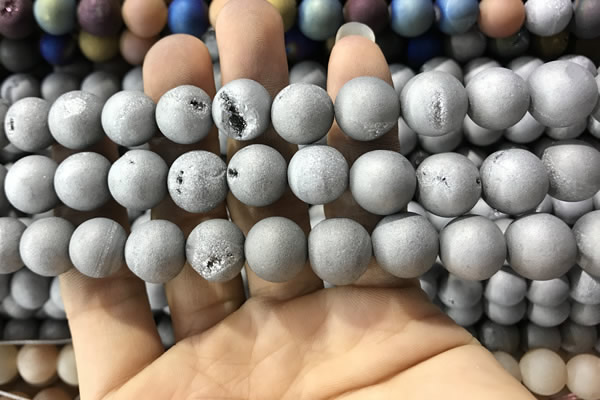 CAA1350 15.5 inches 14mm round matte plated druzy agate beads