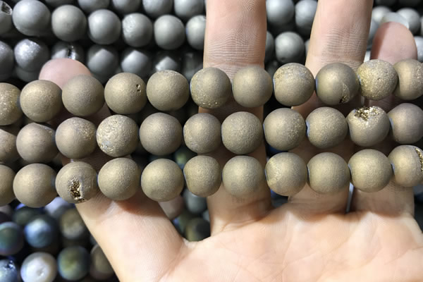 CAA1355 15.5 inches 14mm round matte plated druzy agate beads