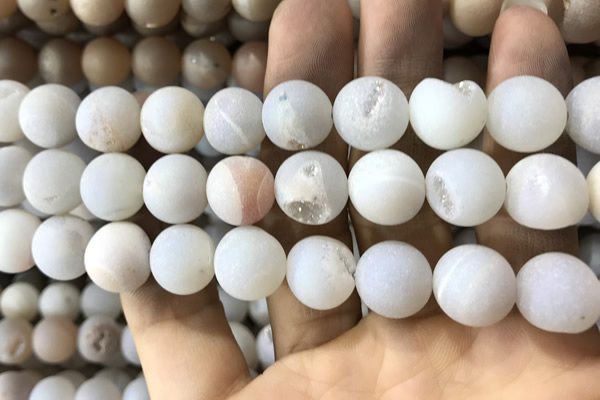 CAA1371 15.5 inches 16mm round matte plated druzy agate beads