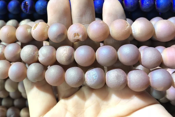 CAA1373 15.5 inches 16mm round matte plated druzy agate beads