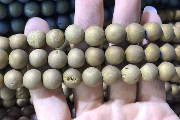 CAA1376 15.5 inches 16mm round matte plated druzy agate beads