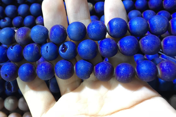 CAA1380 15.5 inches 16mm round matte plated druzy agate beads