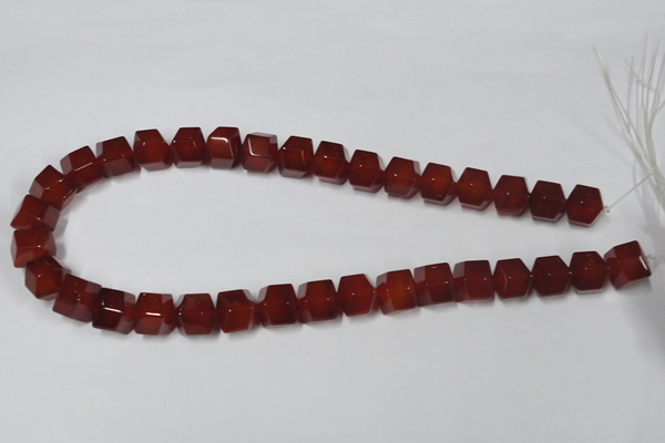 CAA146 15.5 inches 12*14mm faceted cube red agate gemstone beads