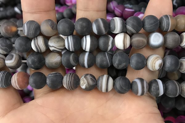CAA1483 15.5 inches 12mm round matte banded agate beads wholesale
