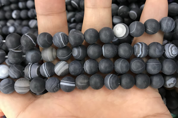 CAA1488 15.5 inches 12mm round matte banded agate beads wholesale