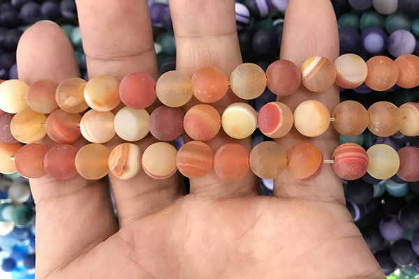 CAA1492 15.5 inches 10mm round matte banded agate beads wholesale