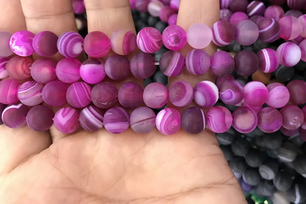 CAA1502 15.5 inches 10mm round matte banded agate beads wholesale