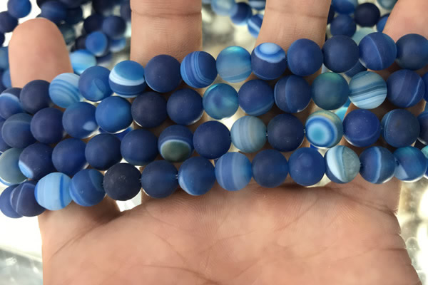 CAA1507 15.5 inches 10mm round matte banded agate beads wholesale