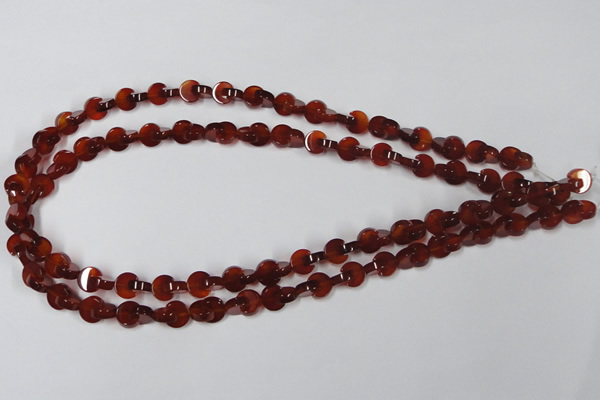 CAA151 15.5 inches 8*8mm curved moon red agate gemstone beads