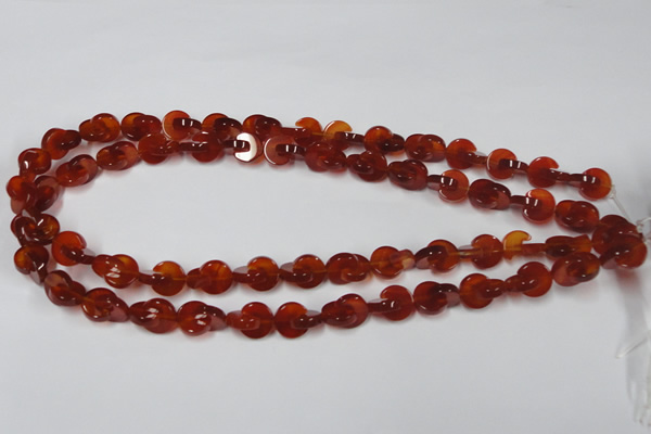 CAA153 15.5 inches 12*12mm curved moon red agate gemstone beads