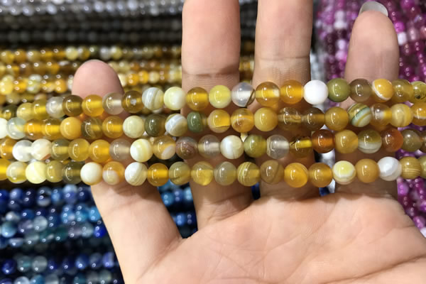 CAA1548 15.5 inches 4mm round banded agate beads wholesale