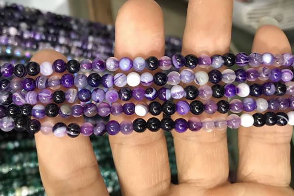 CAA1554 15.5 inches 4mm round banded agate beads wholesale